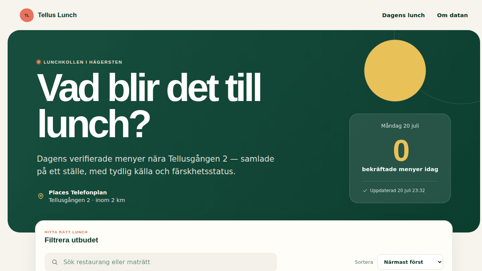 Front page of the lunch dashboard built by GPT 5.6