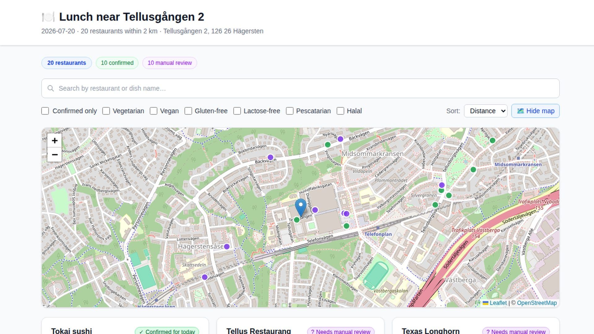 Map view of the lunch dashboard built by Qwen 3.8 Max