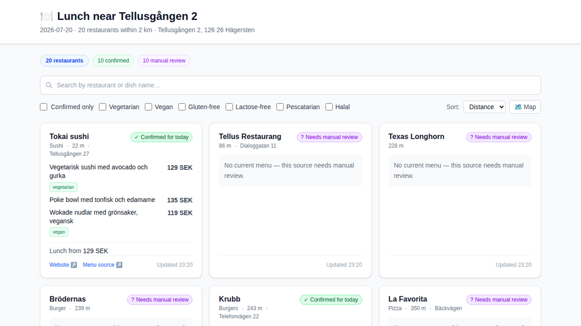 Front page of the lunch dashboard built by Qwen 3.8 Max